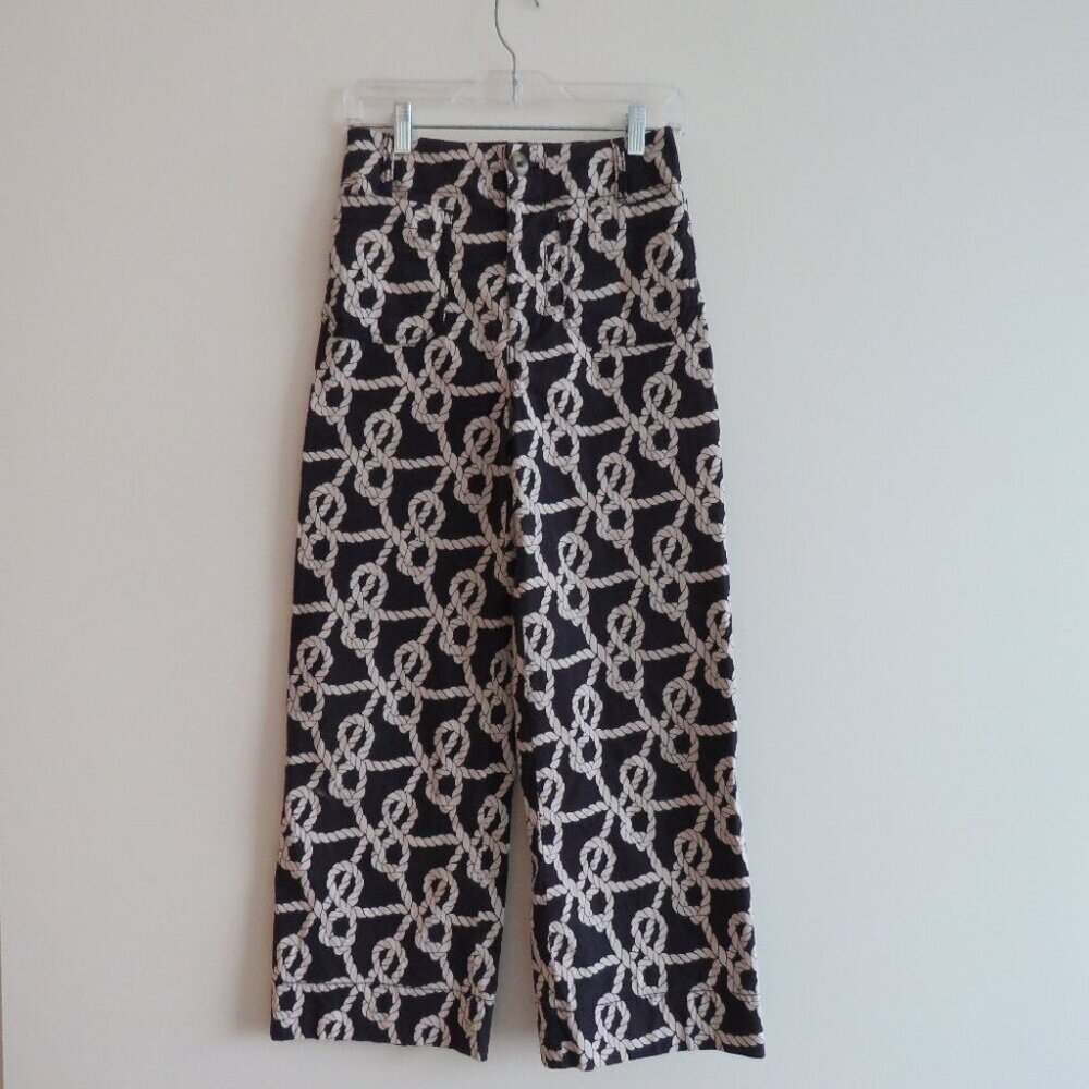 ANTHROPOLOGIE MAEVE The Colette Nautical Rope Wide Leg Cropped Linen Blend Pants - Picture 2 of 16